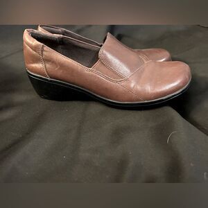 Clarks Bendables May Ivy Brown Leather Comfort Clogs Loafer Shoes size 8 W